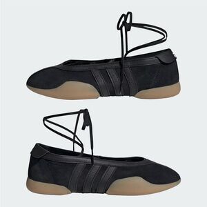 adidas Black Lace-Up Ballet Flats with Gum-Colored Sole.